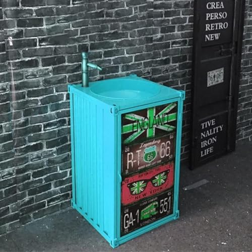 Hochleistungs-waschtischunterschrank Im Industriestil Mit Waschbecken, Wasserhahn Und Aufbewahrungsschrank, Freistehender Metall-waschtischschrank Für Bar Cafe Library Badezimmer, Blue Hochleistungs-waschtischunterschrank Im Industriestil Mit Waschbecken, Wasserhahn Und Aufbewahrungsschrank, Freistehender Metall-waschtischschrank Für Bar Cafe Library Badezimmer, Blue von Generic