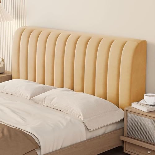 Hochwertiger Kopfteilbezug for Einzel- und Doppelbetten, dehnbarer, gesteppter, kurzer Plüsch-Kopfteilbezug, gepolsterter Kopfteilschutzbezug aus Leder, Holz oder Eisen(Khaki,160cm) von Generic
