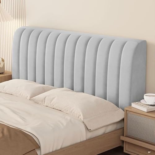 Hochwertiger Kopfteilbezug for Einzel- und Doppelbetten, dehnbarer, gesteppter, kurzer Plüsch-Kopfteilbezug, gepolsterter Kopfteilschutzbezug aus Leder, Holz oder Eisen(Light Grey,160cm) von Generic