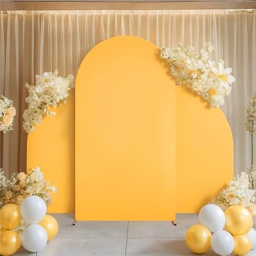Hochzeit Bogen Abdeckung Spandex Fitted Arch Stand Abdeckungen, Runde Top Chiara Und Halbmond Bogen Hintergrund Ständer Abdeckung 3er Set, Für Geburtstagsfeier Zeremonie Bank, Golden Yellow von Generic