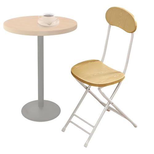 Hocker Klappbar mit Rückenlehne 45 cm, Tresenhocker für Küche Garten Camping Esszimmer(Natural) von Generic