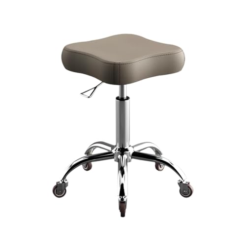 Hocker mit Rollen Höhenverstellbar 40-58cm Rollhocker mit Dicker Bletalförmiger Sitz Rollhocker Drehhocker für Salon Spa und Haushalt(Khaki) von Generic