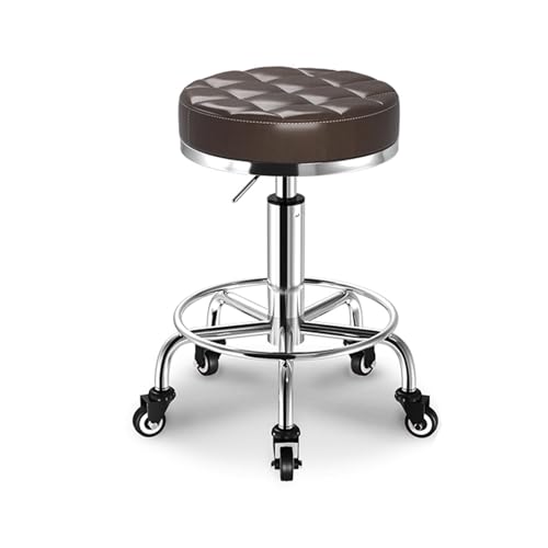 Hocker mit Rollen Höhenverstellbar 46-58cm Bürohocker Ergonomisch 360° Drehhocker Kunstleder-Sitz, Geeignet für Büro, Salon, Praxis oder Zuhause(Brown) von Generic
