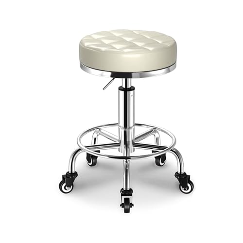 Hocker mit Rollen Höhenverstellbar 46-58cm Bürohocker Ergonomisch 360° Drehhocker Kunstleder-Sitz, Geeignet für Büro, Salon, Praxis oder Zuhause(White) von Generic