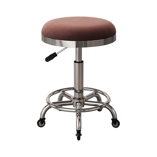 Hocker mit Rollen Teleskophocker Höhenverstellbar 44-52CM Arbeitshocker Bis 150kg Belastbar Drehhocker für Salon Spa und Haushalt(Brown) von Generic