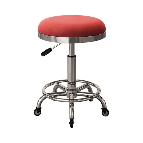 Hocker mit Rollen Teleskophocker Höhenverstellbar 44-52CM Arbeitshocker Bis 150kg Belastbar Drehhocker für Salon Spa und Haushalt(Red) von Generic