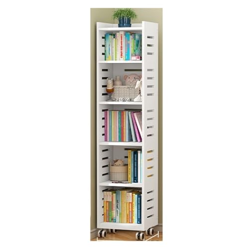 Höhenverstellbarer 3-Etagen/5-Etagen/6-Etagen Bücherschrank Mit 360° Rollen - Weiß/Walnuss PVC Regal 13mm Stärke for Wohnzimmer Schlafzimmer Küche(H150-W50-D30) von Generic