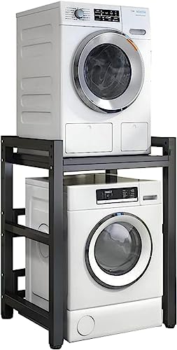 Höhenverstellbarer Trocknerständer-bausatz | Robustes Aufbewahrungsregal Für Frontlader-Waschmaschine Und Wäschetrockner | 400kg Tragfähigkeit | Tragbar &, Black Frame+Black von Generic