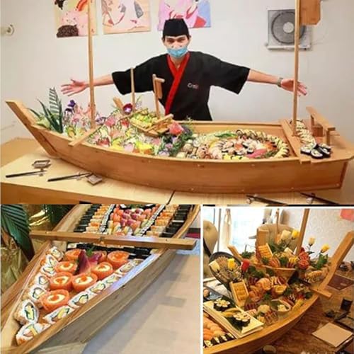 Hölzernes Sushi-Boot-serviertablett, Große Sushi-bootsplatte Für Sashimi-Brett-meeresfrüchte-Party, Ideal Für Sushi-Restaurant Oder Zu Hause, A, 70X24cm von Generic