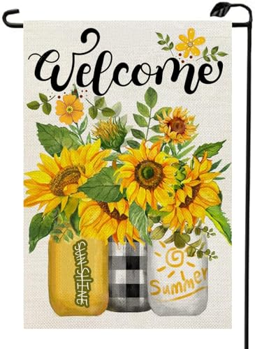 Hofflagge Sommer-Sonnenblumen-Einmachglas 30X45Cm Banner Leuchtenden Farben Robuste Outdoor-Banner Für Urlaub Party Dekoration von Generic