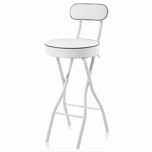 Hoher Klappbarer Barhocker, Klappbarer Tresenstuhl mit Rückenlehne und Fußstütze, Tragbarer Gepolsterter Klapphocker, Frühstückshocker in Tresenhöhe für Erwachsene(White,30inch(75cm)) von Generic