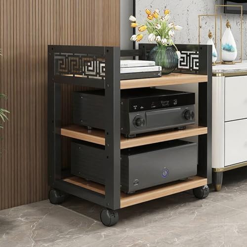 Holz & Stahl Audioturm mit Verstellbaren Regalen, 3/4/5-stufiger HiFi Rack mit Rädern, Audio-Komponenten Offener CD-Player-Ständer, für Heimkino Schlafzimmer(Brown,68cm/26.8in) von Generic