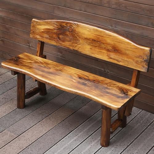 Holzbank Outdoor Massivholzstuhl mit Karbonisierter Vollbrett Rückenlehne Praktische Herstellung Einfachs und Natürlich Geeignet for Balkon Innenhof Hotelpark(120cm/47in) von Generic