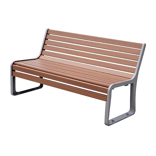 Holzbank Outdoor mit Rückenlehne, Gartenbank Wetterfest, Sitz aus Massivholz und Beine aus Aluminiumguss, Tragfähigkeit 400kg Terrassenmöbel im Vintage Stil(Brown,150 * 57 * 79cm) von Generic