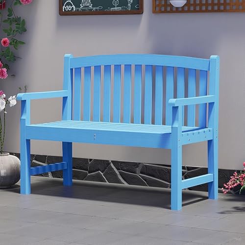 Holzbank Rustikal Outdoor Gartenbank Holz 47 Zoll Lange Verformungsfreie Ergonomische Kleine Gartenbank aus Massivem Hartholz mit Breiter Sitzfläche(Blue) von Generic