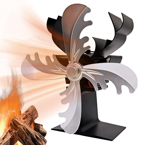 Holzofenventilator, 4 Flügel, Elchform für Holzöfen, wärmebetriebener Heizlüfter für Kamine, verbessert die thermische Effizienz von Generic