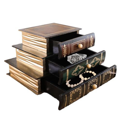 Holzschmuck Organisator-3-t-Schmuckbox mit vorstehenden Schubladen, dekorative Aufbewahrungsscheibe | Funktioneller Arbeitsplatten-Organizer für Halsketten, Ohrringe, Ringe und kleine Wesentlichkeiten von Generic