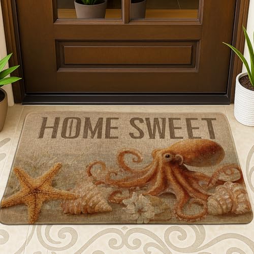 Home Sweet Octopus-Fußmatte, Strand-nautisches Design für Innen- und Außenbereich, Eingangsdekoration, rutschfest, wasserabweisend, staubabweisend, leicht zu reinigen, 73 x 43 cm von Generic