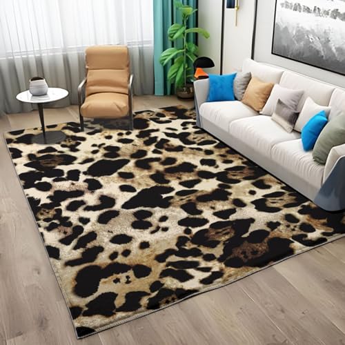 Home Teppich Wohnzimmer Schlafzimmer Leopardenmuster 80x150 cm Wohnzimmerteppich Home Kurzflor Waschbar Teppich Flauschig Weich rutschfest Moderne Deko - Gelb von Generic