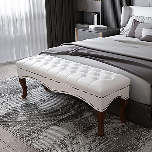 Hopeful Hochwertige Faxu Leder Bettbank Für Schlafzimmer, Gepolsterter Sitz Für Sofa Mit Massivholzbeinen, Moderner Multifunktionaler Hocker - Weiß 60x40x45cm von Generic