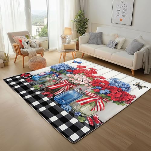 Hortensie Blume Schmetterling Teppich Flauschig 200x300cm Rugs for Living Room Bettvorleger Schlafzimmer Waschbare Kurzflor Teppich Geometrische Streifen Plaid Groß Teppisch rutschfest für Wohnzimmer von Generic