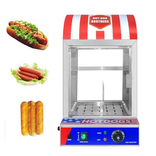 Hot-Dog-Wärmerschrank, 86–230 °F Dampfgarer mit U-förmigem Heizrohr und seitlichem Abfluss, Hot-Dog-Toasterofen mit Schiebetüren aus gehärtetem Glas, for den Imbissstand bei Partys und Veranstaltungen von Generic