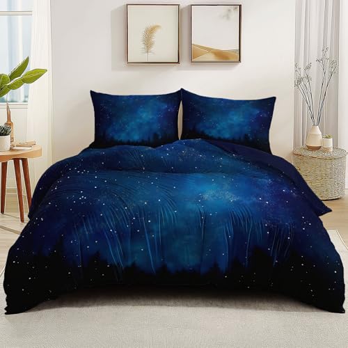 Hotelqualität Bettbezug 155 x 200 cm Größe für Erwachsene und Kinder, Einfach Aquarell Nachthimmel Aesthetic Bettwäsche Set kuschelig weich für Schlafzimmer Kinderzimmer Himmelblau von Generic