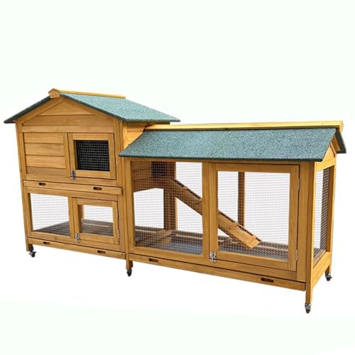 Hühnerstall Groß Holz Mit Treppe Und Rädern Asphaltdach Ausziehbare Ablage Kaninchenstall Draußen Winterfest Entenstall für Den Innen- Und Außenbereich Geeignet(Green) von Generic