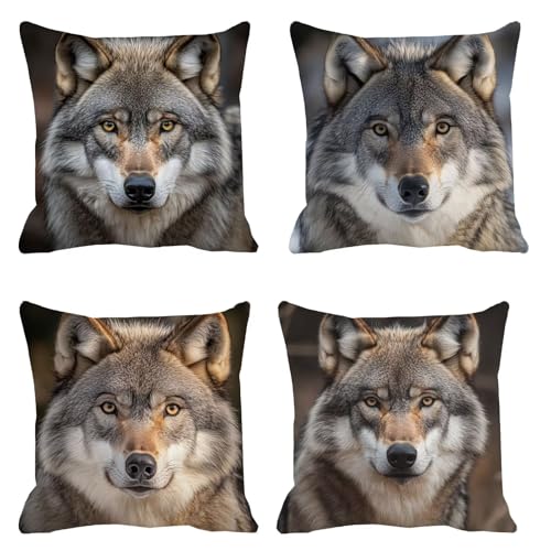 Hund Outdoor Kissen 70x70 4er Set Kissenbezug Grau Dekokissen Couchkissen Leinen Kopfkissen Kissen Sofa Pillow Case Zierkissenbezüge, Atmungsaktiv Cushion Cover, für Moderne Zuhause Dekoration t-145 von Generic