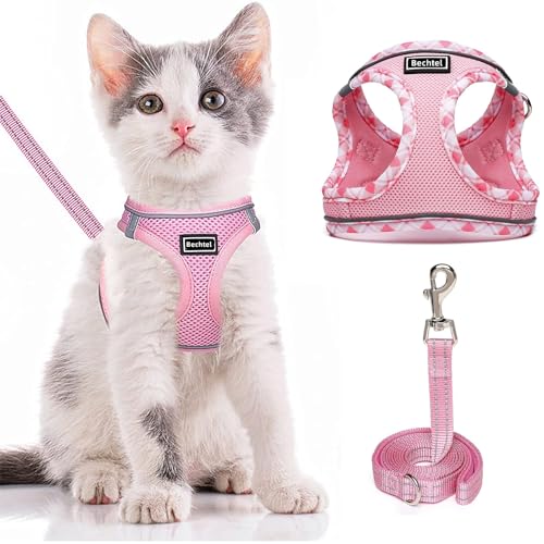 Hundegeschirr Kleine Hunde mit Leine, Step-in Geschirr Reflektierend Atmungsaktiv Brustgeschirr Anti Zug Sicherheitsgeschirr Katzengeschirr für Kleine Hunde, Katzen (Rosa, XXS) von Generic
