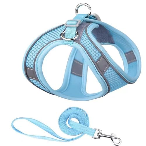 Hundegeschirr für Hunde Kätzchen, Welpengeschirr Einstellbar Harness Weste -Reflektierend, Weich Geschirr Sicher Kontrolle Brustgeschirr mit Atmungsaktiv Gepolstert (Netz Blau,S) von Generic