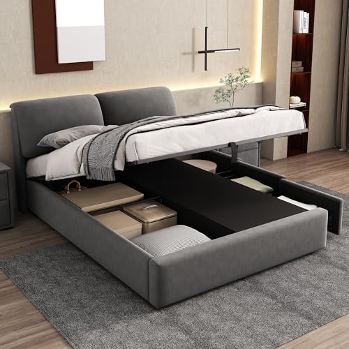 Hydraulisches Polsterbett mit 3 Schubladen Einzelbett mit Kopfteil Stauraumbett Bettkasten für Erwachsene Jugendliche Gästebett mit Lattenrost ohne Matratze Grau 140x190 cm Hydraulisches Polsterbett mit 3 Schubladen Einzelbett mit Kopfteil Stauraumbett Bettkasten für Erwachsene Jugendliche Gästebett mit Lattenrost ohne Matratze Grau 140x190 cm von Generic