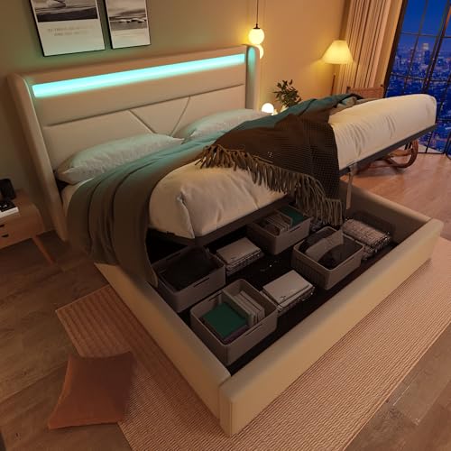 Hydraulisches Stauraumbett mit LED Beleuchtung und Fernbedienung, Polsterbett mit Hochklappfunktion, Bettgestell mit großem Bettkasten und Staubschutz Hydraulisches Stauraumbett mit LED Beleuchtung und Fernbedienung, Polsterbett mit Hochklappfunktion, Bettgestell mit großem Bettkasten und Staubschutz von Generic