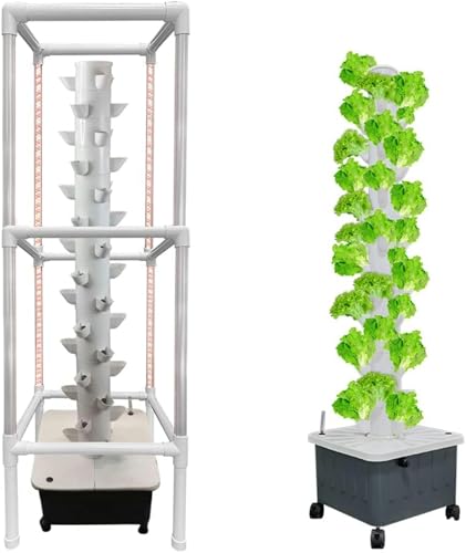 Hydroponik-Anbausystem, Hydroponik-Turm mit Lichtständer, 45 Löcher Grow Sys, 15-stöckiger Gartenturm Aeroponik-Anbauset für Kräuter, Obst und Gemüse, automatische Bepflanzung von Generic