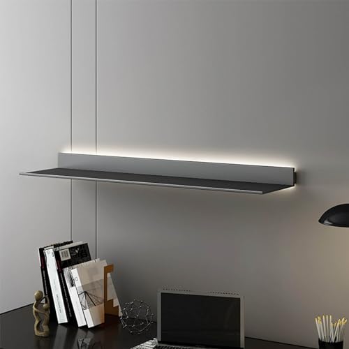 IMPREC Floating Wall Shelves, Aluminiumlegierung doppelseitig wandmontiert mit LED-Licht Wandregal Kreatives Bücherregal Weinregal (Farbe : Grå, Größe : 50x15cm) von Generic