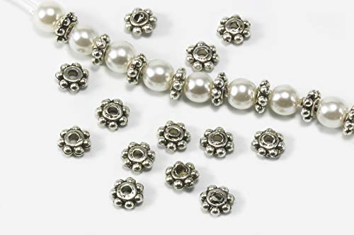 INWARIA 100 Stk Zwischenperlen Metall 4 mm Perlen Blumen silberfarben Spacer Perle S74-3 von Generic