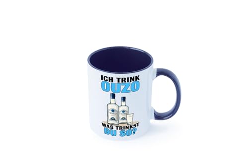 Ich trinke Ouzo was trinkst du so? Schnaps Farbige Tasse - Kaffeetasse/Geschenk/Familie - Blau von Generic