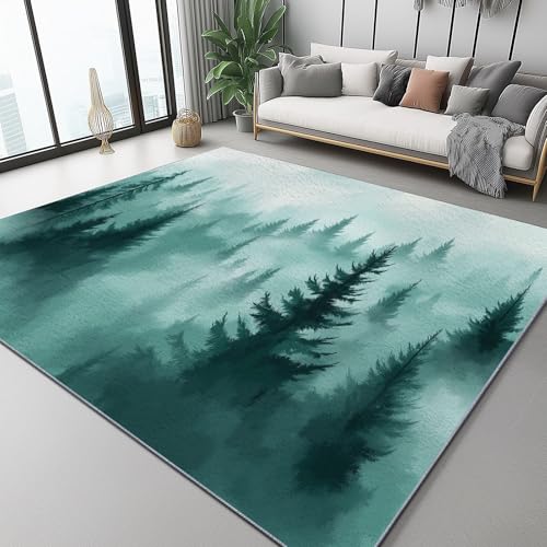 Indoor Teppichen Türkis Weiß Wohnzimmer Balkon Küchenteppich 160 x 230 cm Waschbarer Teppiche Kurzer Samt-Anti-Rutsch Bedruckter Natur Aquarell Waldlandschaft Wolken und Nebel Deko-Teppich Indoor Teppichen Türkis Weiß Wohnzimmer Balkon Küchenteppich 160 x 230 cm Waschbarer Teppiche Kurzer Samt-Anti-Rutsch Bedruckter Natur Aquarell Waldlandschaft Wolken und Nebel Deko-Teppich von Generic