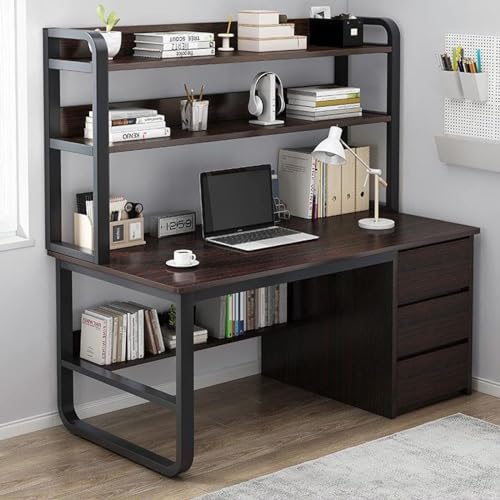Industrial Home Office Schreibtisch mit Hutch Bookshelf und 3 Drawer Black Walnut 39 Zoll Study Writing Table Workstation für Home & Office von Generic