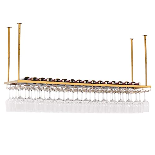 Industrielles Vintage Decke Weinglas Rack Retro Metall Hängehalter für Stielgläser Kelche Gold Finish 100x30cm - Perfektes Bar-Dekor & Platzsparer von Generic