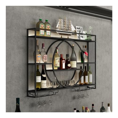 Industrielles wandmontiertes Weinregal aus schwarzem Metall mit schwebenden Regalen Moderne Weinregale für Home Bar Decor Hängende Weinflasche & Glashalter (55,1 x 5,9 x 31,5 Zoll) von Generic