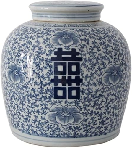 Ingwerglas Vase Glas Ingwer Gläser Chinesische Tradition Keramik Ingwer Glas Vase Mit Deckel Dekoratives Doppeltes Glück Porzellan Gläser Tempel Glas Dekorative Gläser V, Blu, 21.5 * 23.5cm von Generic