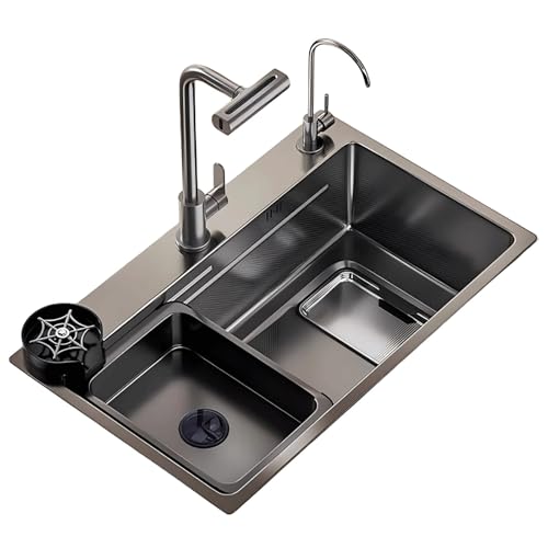 Intelligente Küchenspüle Spülbecken Edelstahl-Einzelbecken-Küchenspüle Multifunktional Mit Wasserhahn for Restaurants, Küchen und Bars(80 * 45cm/31.5 * 18in) von Generic