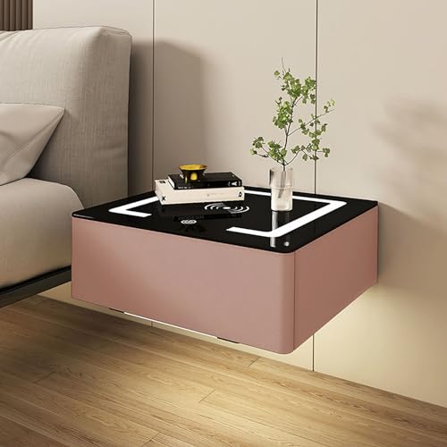 Intelligenter Nachttisch, multifunktional, aus Massivholz, zum Aufhängen, Nachttisch zur Wandmontage mit intelligentem Sensorlicht, verstellbar in drei Farben, einzigartiges Schubladen-Design, von Generic