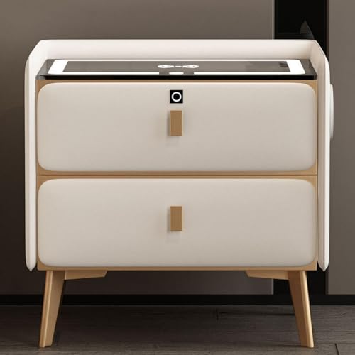 Intelligenter Nachttisch Mit Fingerabdrucksperre 2 Schubladen Hochglanz-nachttisch Beistelltisch Organizer Bluetooth-Lautsprecher 3 Farbig Einstellbare Led-leuchten Intelligente, Orange, 40cm von Generic