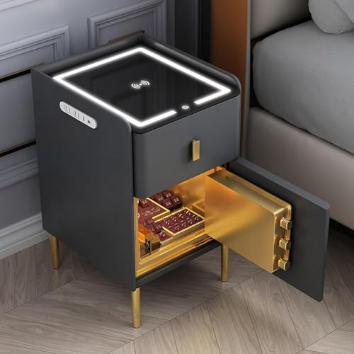 Intelligenter Nachttisch Mit Kabelloser Lade- Und USB-ladestation, Intelligenter Nachttisch Mit Tresor, Led-leuchten, Hochglanz-smart-nachttisch-Organizer Für Den Einsatz Im SCHL, Dark Gray Intelligenter Nachttisch Mit Kabelloser Lade- Und USB-ladestation, Intelligenter Nachttisch Mit Tresor, Led-leuchten, Hochglanz-smart-nachttisch-Organizer Für Den Einsatz Im SCHL, Dark Gray von Generic