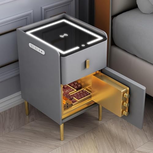Intelligenter Nachttisch Mit Kabelloser Lade- Und USB-ladestation, Intelligenter Nachttisch Mit Tresor, Led-leuchten, Hochglanz-smart-nachttisch-Organizer Für Den Einsatz Im SCHL, Light Gray Intelligenter Nachttisch Mit Kabelloser Lade- Und USB-ladestation, Intelligenter Nachttisch Mit Tresor, Led-leuchten, Hochglanz-smart-nachttisch-Organizer Für Den Einsatz Im SCHL, Light Gray von Generic