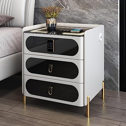 Intelligenter Nachttisch mit Zahlenschloss, kabelloses Aufladen, 3-farbige LED-Leuchten, USB-Anschluss, Bluetooth-Lautsprecher, multifunktionaler LED-Beistelltisch für Schlafzimmer/Wohnzimme von Generic