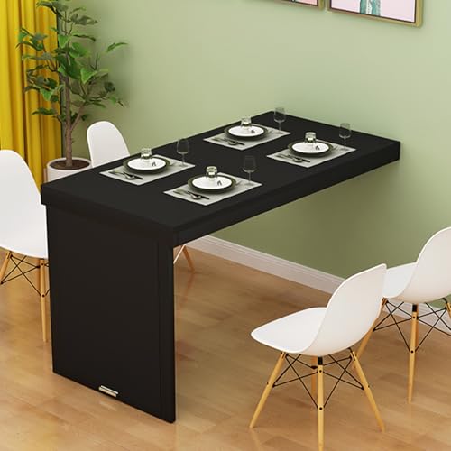 Invisible Telescopic Folding Wall Table Black Wood Kitchen Regal Compact Dining Table for Home Balcony Living Room SpaceSaving Design Black Frame von Generic