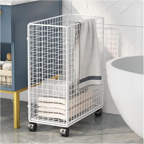 Iro Draht Laudry Korb Mit Rollig Feststellbaren Rädern, Laudry Korb, Zusammenklappbarer Wäschekorb, Kleiner Metall Rollig Laudry Wagen Schmutzwäschekorb Korb Für Schlafzimme, White-a, Small Iro Draht Laudry Korb Mit Rollig Feststellbaren Rädern, Laudry Korb, Zusammenklappbarer Wäschekorb, Kleiner Metall Rollig Laudry Wagen Schmutzwäschekorb Korb Für Schlafzimme, White-a, Small von Generic